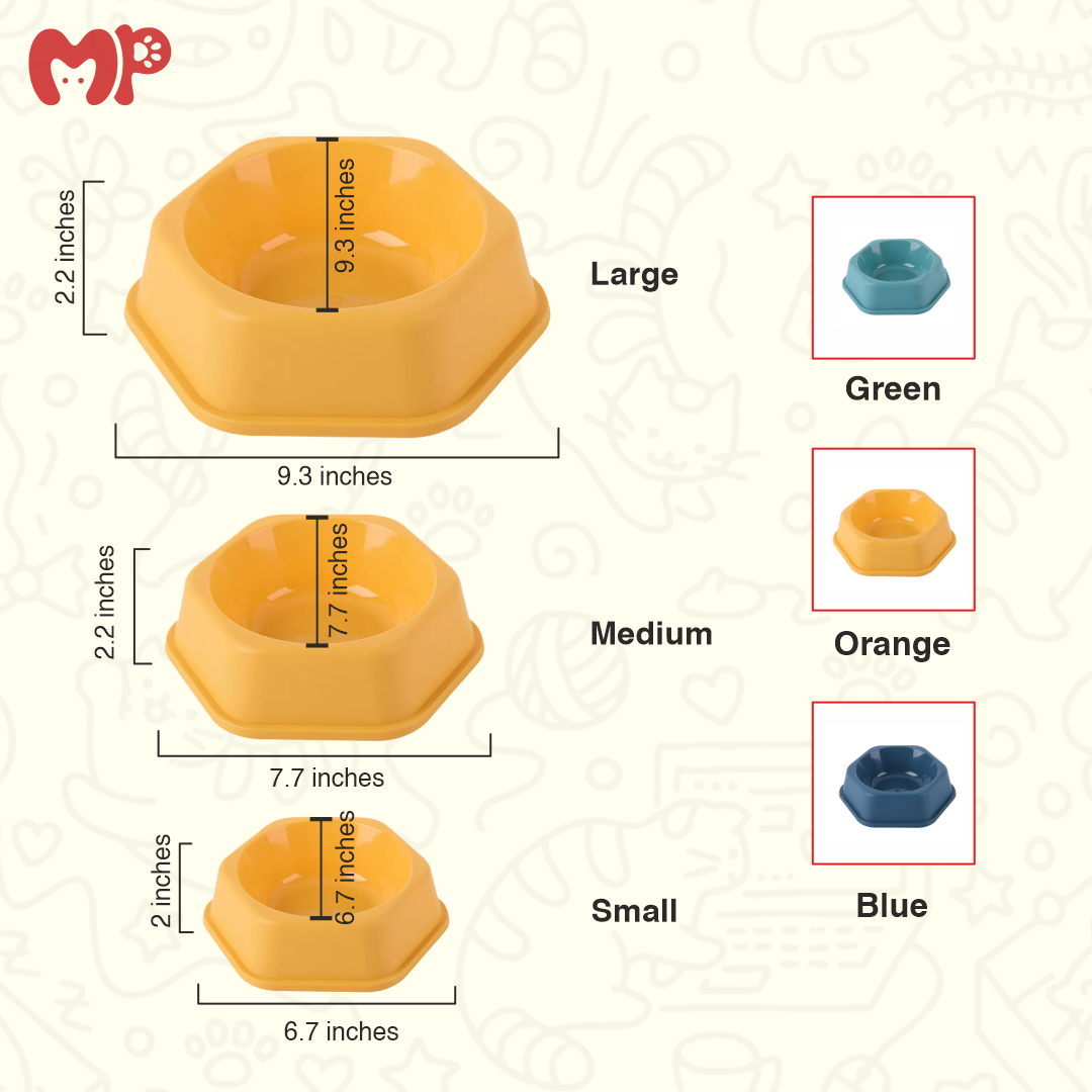 Premium Plastic Hexagon Pet Feeding Bowl – Durable Food and Water Dish for Small to Medium Dogs and Cats (Large) | (Medium) | (Small)