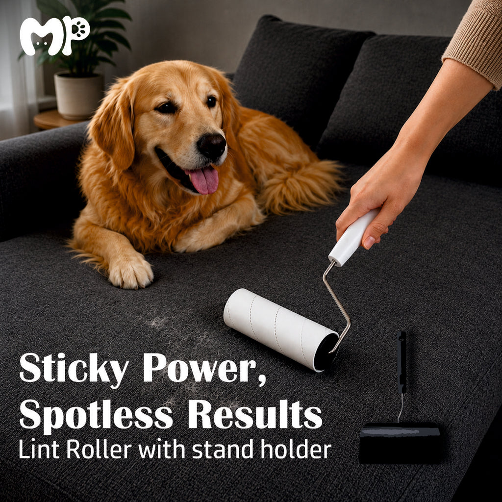 Premium Extra Sticky Pet Hair Lint Roller with Stand Holder | 60 Sheets Easy Oblique Tear Roller | Portable Non-Electric Dog & Cat Fur Remover Tool for Clothes | Furniture | Couch | Bed | and Car Seats