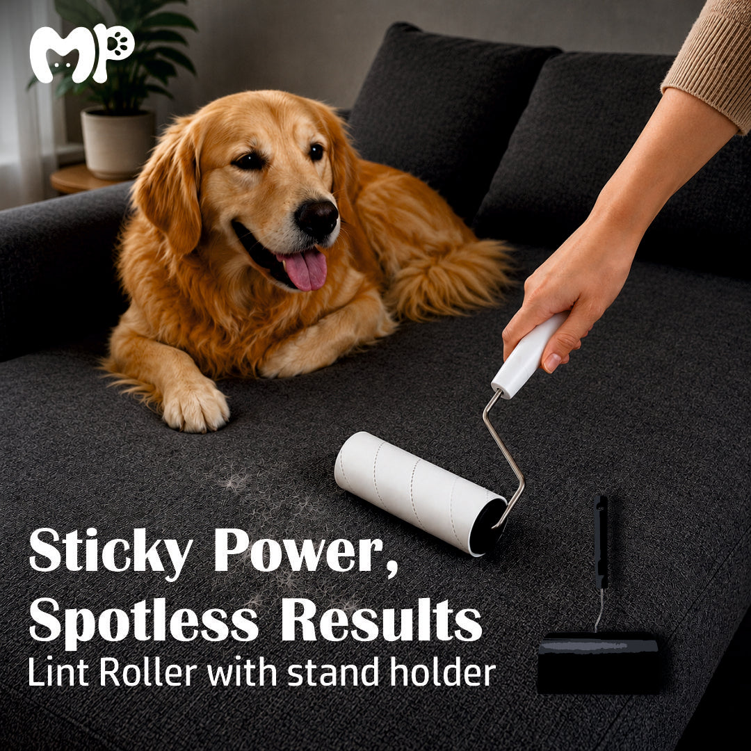 Premium Extra Sticky Pet Hair Lint Roller with Stand Holder | 60 Sheets Easy Oblique Tear Roller | Portable Non-Electric Dog & Cat Fur Remover Tool for Clothes | Furniture | Couch | Bed | and Car Seats