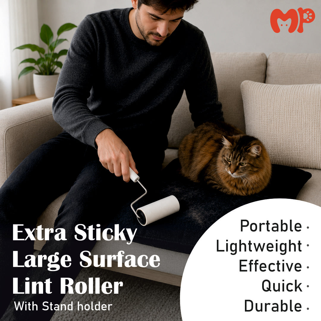 Premium Extra Sticky Pet Hair Lint Roller with Stand Holder | 60 Sheets Easy Oblique Tear Roller | Portable Non-Electric Dog & Cat Fur Remover Tool for Clothes | Furniture | Couch | Bed | and Car Seats