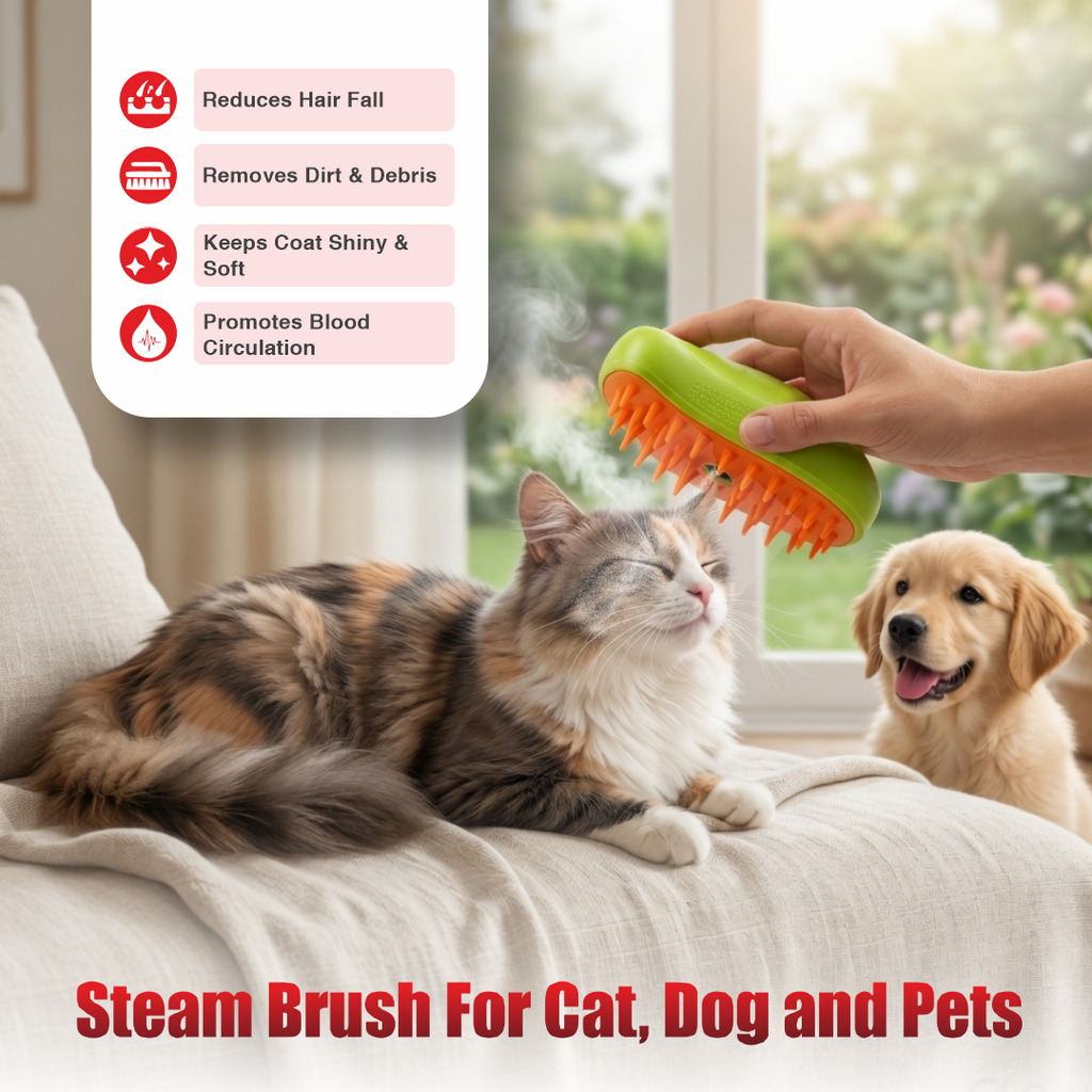 Mango-Shaped Electric Pet Steamer & Massage Brush for Cats and Dogs | Gentle Grooming | Steam Cleaning | Relaxing Pet Massage Tool