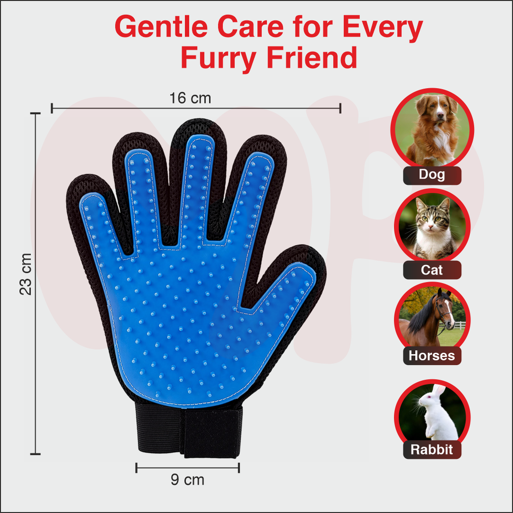 Five-Finger Pet Grooming & De-shedding Glove | Silicone Bristles | 3-in-1 Brushing Bathing Massaging Tool | for Dogs Cats Horses & Rabbits