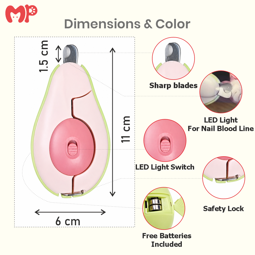 Avocado Oval Pet Nail Clipper with LED Light | Precision Stainless Steel Manual Trimmer with Safety Lock for Cats & Dogs