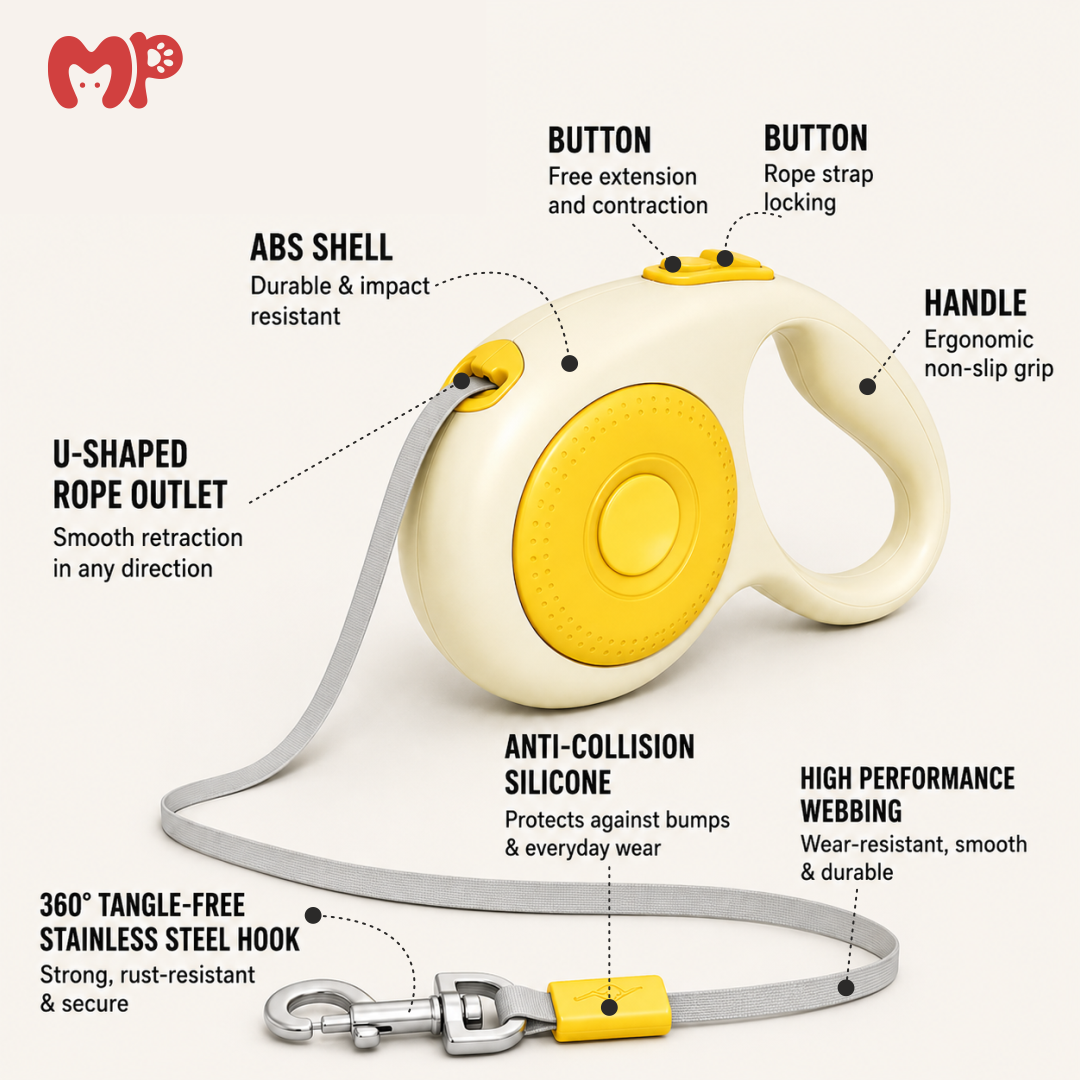 Heavy-Duty Retractable Pet Leash | Tangle-Free Extending Walking Lead | One-Button Brake & Lock System | Ergonomic Grip | for Small Medium and Large Dogs or Cats | 5m or 3m