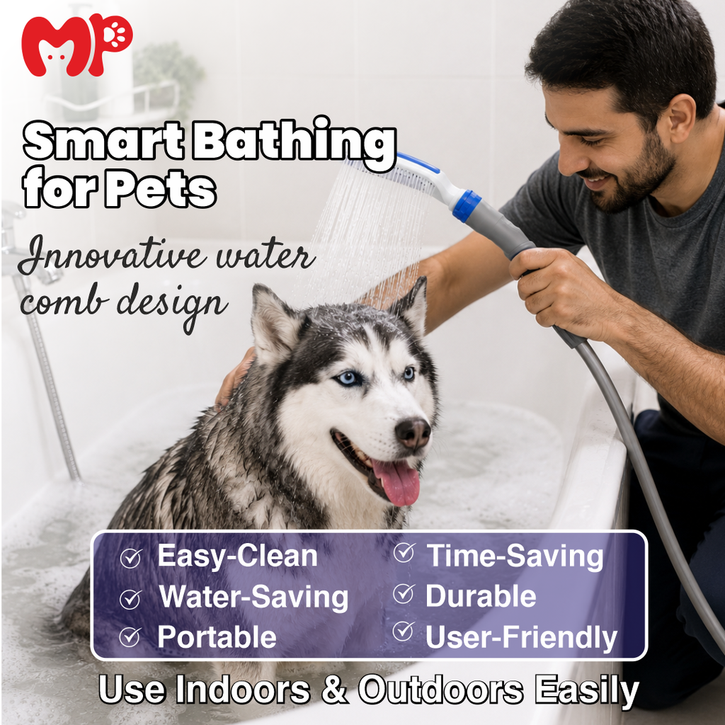 Premium Dog Shower Hose Attachment with 8ft Flexible Hose & Outdoor Adapter | 2-Gear Adjusting Pet Bath Sprayer Wand | Integrated Grooming Side Comb | for Indoor Tub & Outdoor Garden Faucet