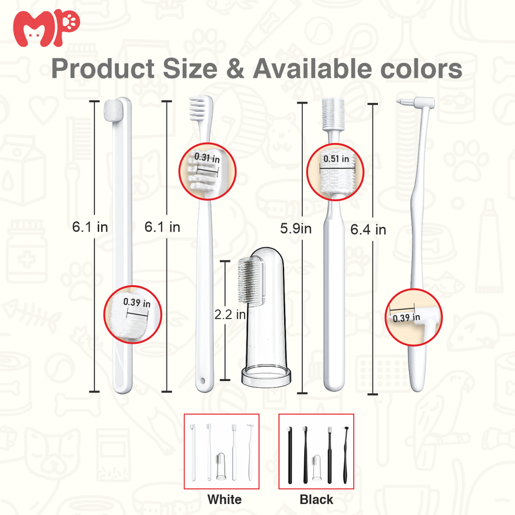 Complete 5-Piece Pet Toothbrush Kit for Dogs & Cats | Multi-Angle Dental Care Set with 2 Different Types of Bristles (Ultra-Soft Flossing & Silicone Massage Bristles) | Non-Electric Manual Grooming Tool