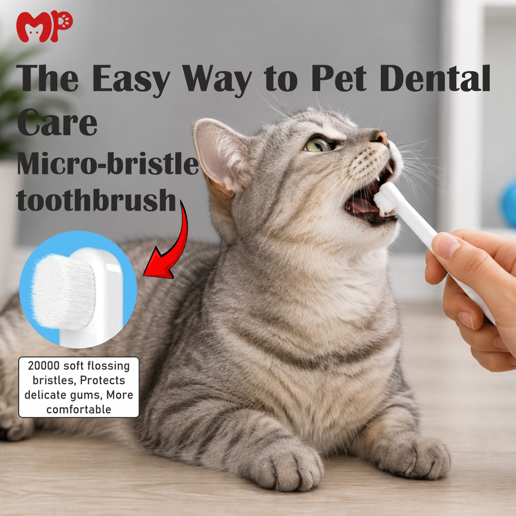 Complete 5-Piece Pet Toothbrush Kit for Dogs & Cats | Multi-Angle Dental Care Set with 2 Different Types of Bristles (Ultra-Soft Flossing & Silicone Massage Bristles) | Non-Electric Manual Grooming Tool