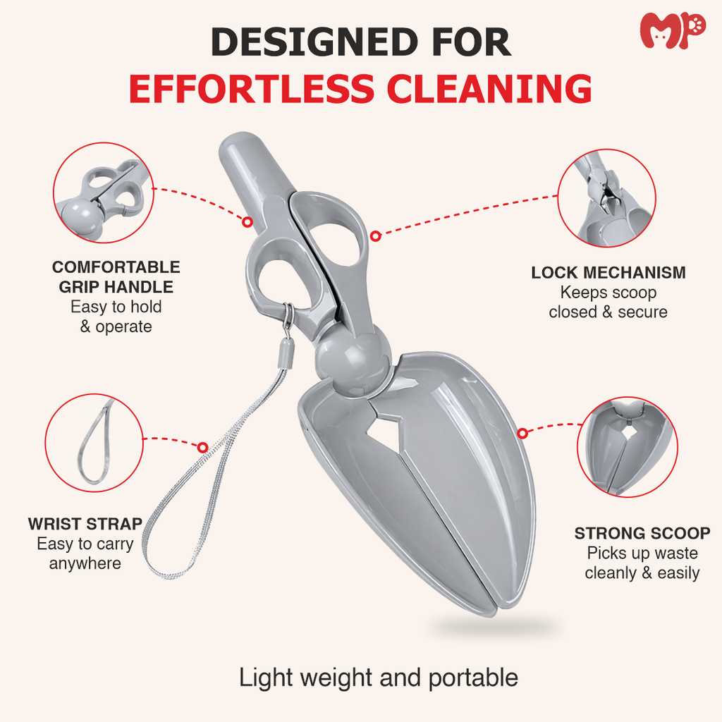 Premium Scissor-Style Pet Poop Scooper | Portable Dog & Cat Waste Picker Claw with Comfortable Grip Handle | Lock Mechanism | Wrist Strap | Hygienic No-Touch Yard & Outdoor Waste Cleaner