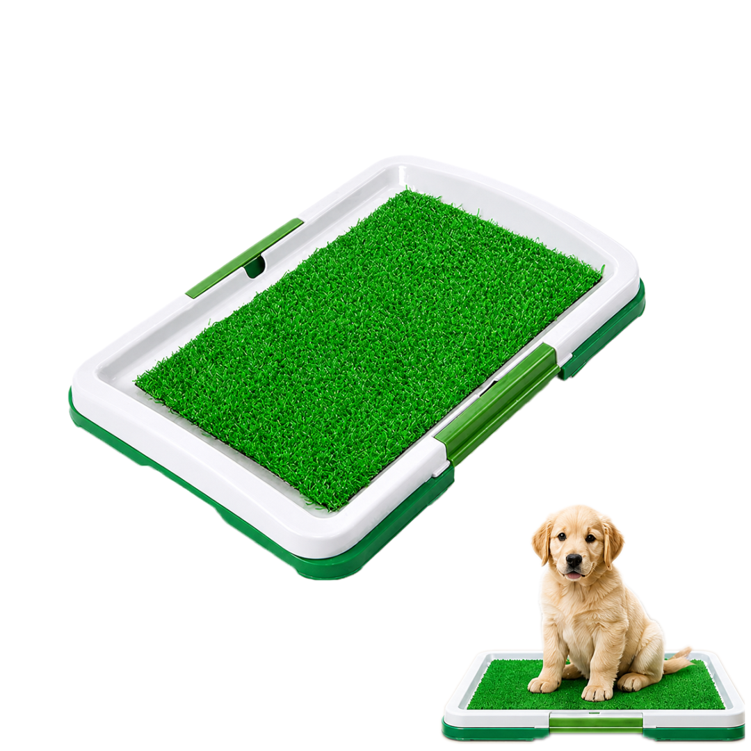 Premium Indoor Puppy Potty Training Pad Tray System Reusable Artificial Grass Pet Toilet Mat with Removable Mesh Grate and Waste Collection Tray | Odor-Resistant Eco-Friendly Dog Potty Trainer