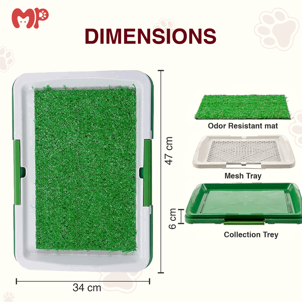 Premium Indoor Puppy Potty Training Pad Tray System Reusable Artificial Grass Pet Toilet Mat with Removable Mesh Grate and Waste Collection Tray | Odor-Resistant Eco-Friendly Dog Potty Trainer