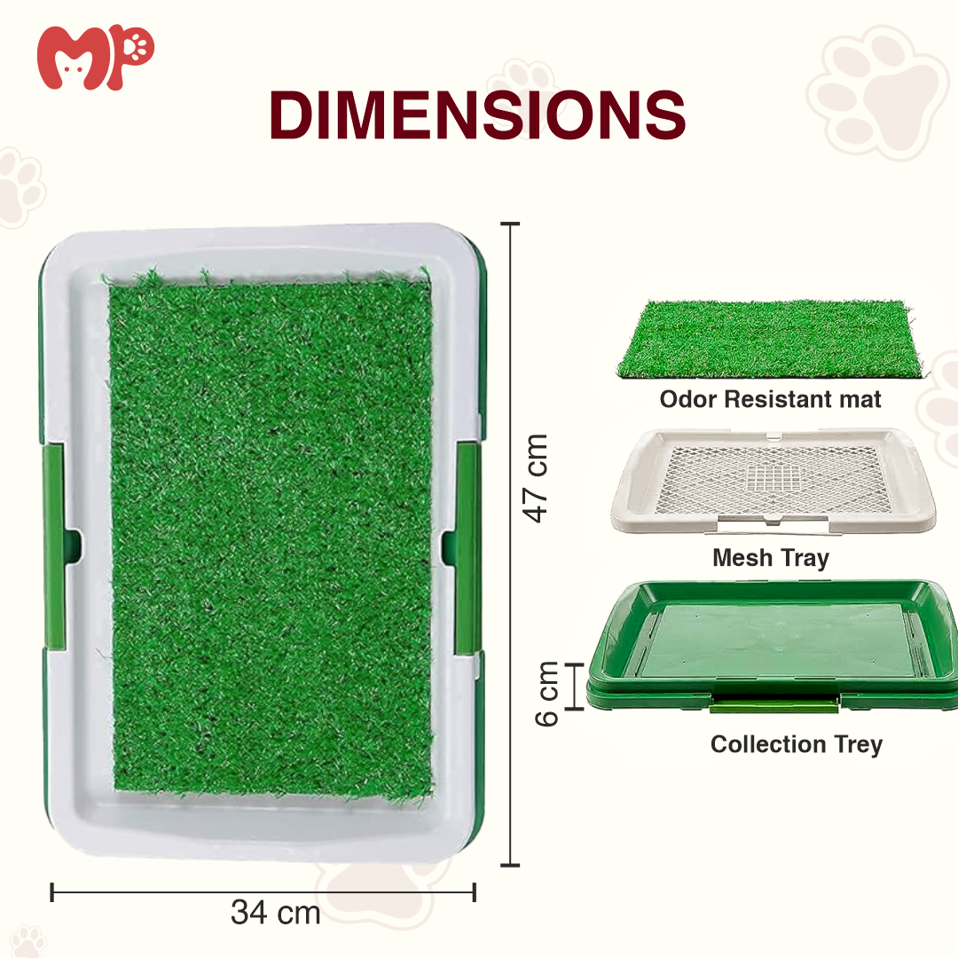 Premium Indoor Puppy Potty Training Pad Tray System Reusable Artificial Grass Pet Toilet Mat with Removable Mesh Grate and Waste Collection Tray | Odor-Resistant Eco-Friendly Dog Potty Trainer