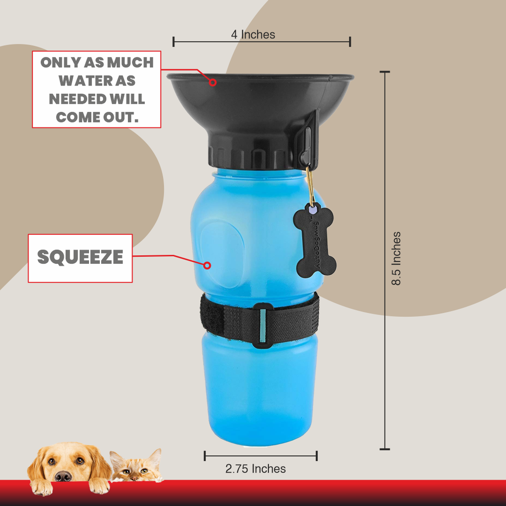 Squeeze Travel Pet Water Bottle with Built-in Bowl | for Dogs | Cats & Other Pets | Portable Leak-Proof Dog Car Water Dispenser