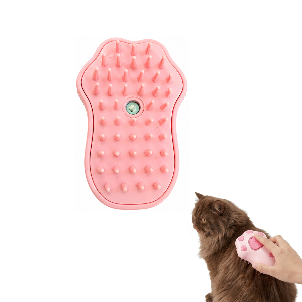 3-in-1 Electric Pet Steam Brush | Rechargeable Paw-Shaped Grooming Comb with Cool Mist Spray | for Cat and Dog Shedding | Tangle Removal | Coat Cleaning