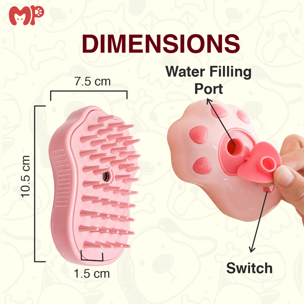 3-in-1 Electric Pet Steam Brush | Rechargeable Paw-Shaped Grooming Comb with Cool Mist Spray | for Cat and Dog Shedding | Tangle Removal | Coat Cleaning