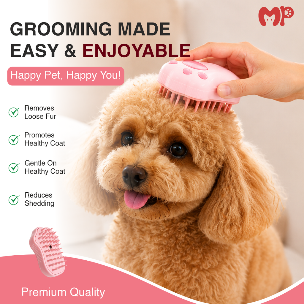 3-in-1 Electric Pet Steam Brush | Rechargeable Paw-Shaped Grooming Comb with Cool Mist Spray | for Cat and Dog Shedding | Tangle Removal | Coat Cleaning
