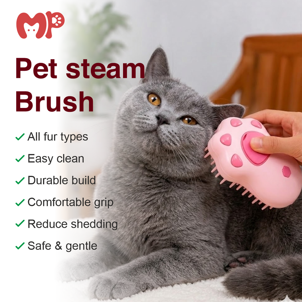3-in-1 Electric Pet Steam Brush | Rechargeable Paw-Shaped Grooming Comb with Cool Mist Spray | for Cat and Dog Shedding | Tangle Removal | Coat Cleaning